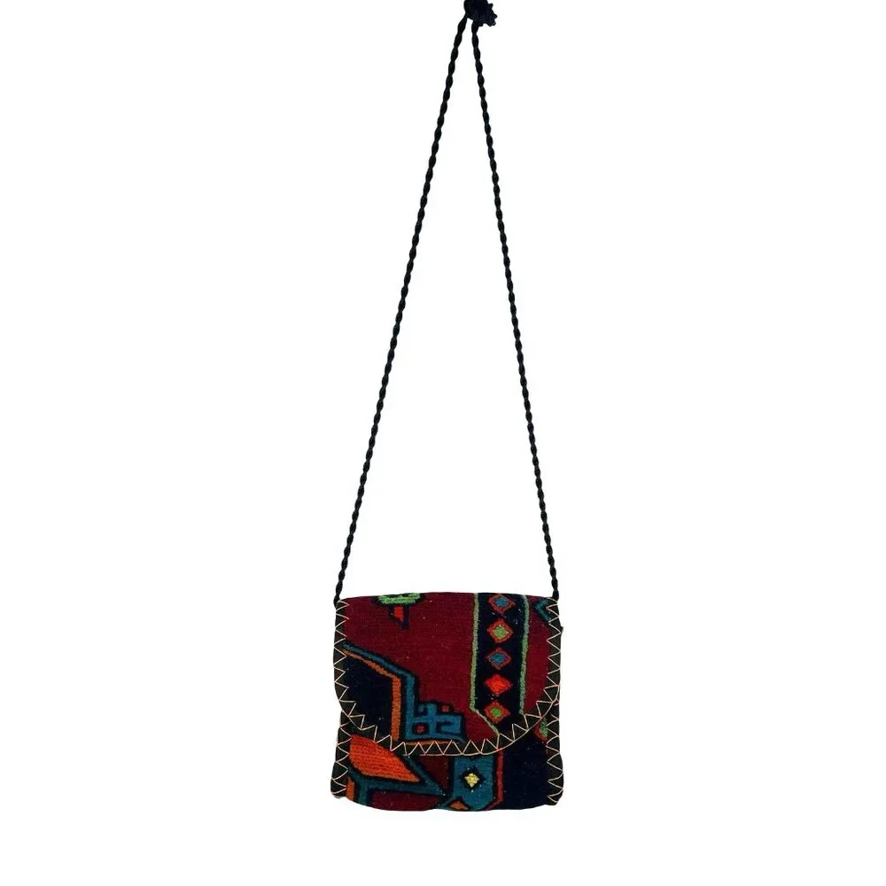 vtg Persian gilim hand woven wool kilim tribal messenger rug‎ bag sz M